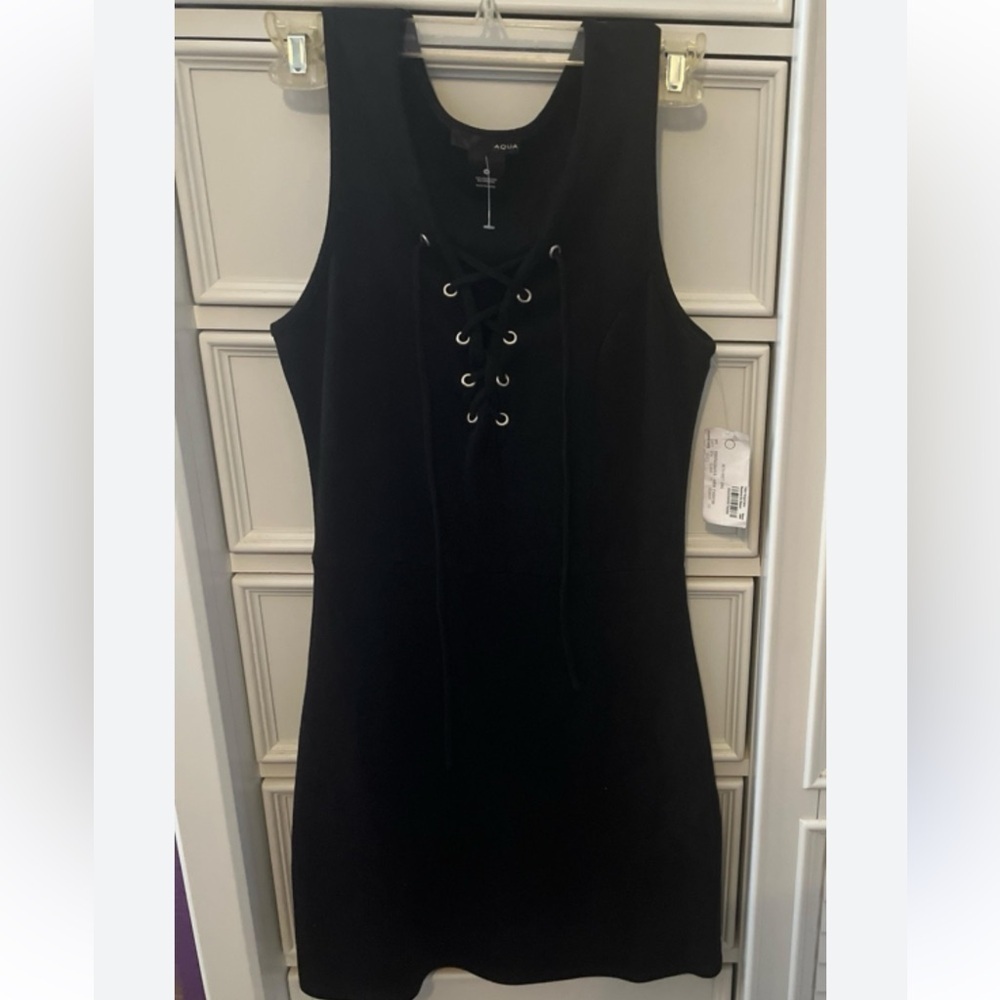 AQUA Women’s ribbed lace Up dress - small NWT